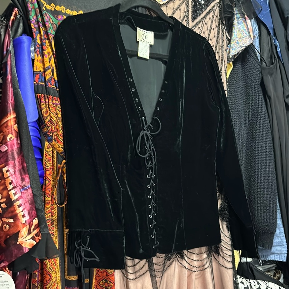 Elegant Black Lace-Up Velvet Top
